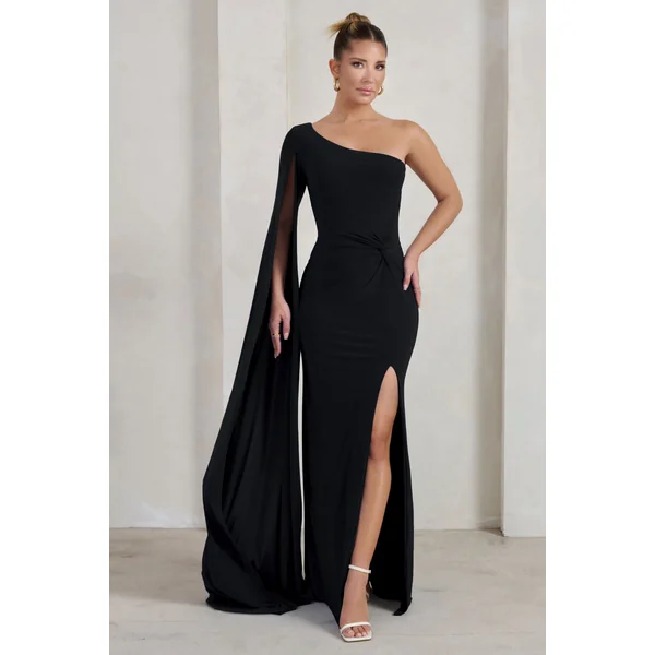 Romi | Robe longue asymétrique noir à motif torsadé