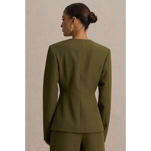 Rosalina | Blazer vert olive à coupe tailleur et décolleté plongeant extrême