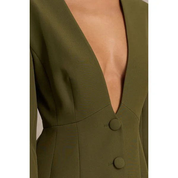 Rosalina | Blazer vert olive à coupe tailleur et décolleté plongeant extrême