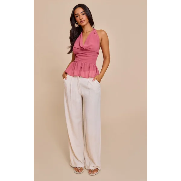 Rose Blush Haut Col Bénitier À Dos Nu Avec Basque En Mousseline Petite Taille