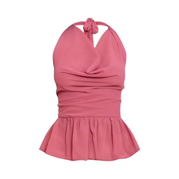 Rose Blush Haut Col Bénitier À Dos Nu Avec Basque En Mousseline Petite Taille