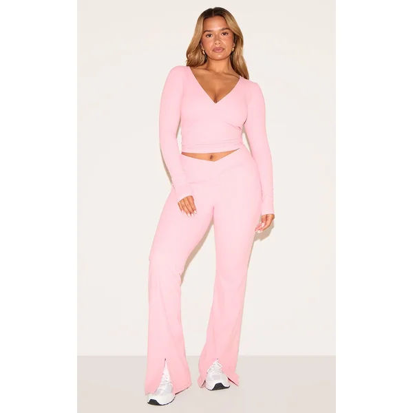Rose Bonbon Top Moulant Actif À Manches Longues Avec Encolure Cache-cœur Shape Sculpt