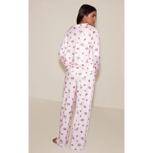 Rose Cendré Ensemble De Pyjama Imprimé À Manches Longues Avec Boutonnage