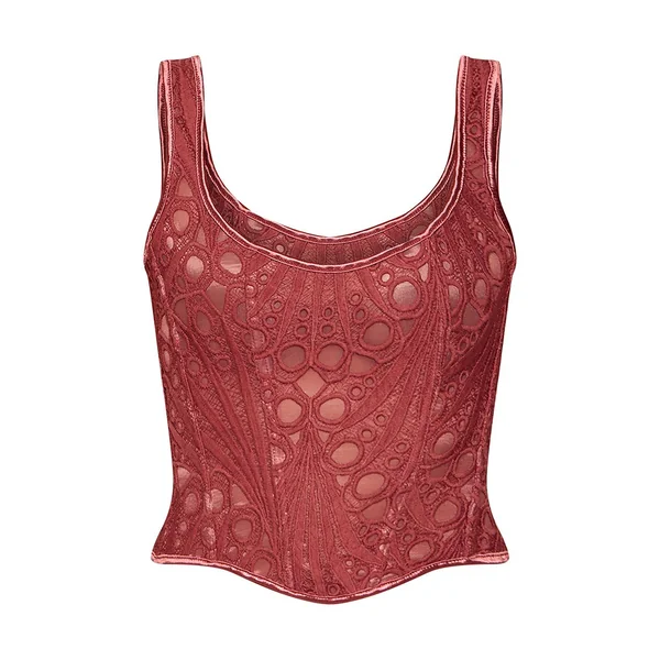 Rose Corset À Encolure Carrée En Voile Texturé À Motifs Floraux