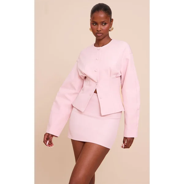 Rose Pâle Jupe Micro Mini Ajustée À Rayures Tennis Tissée Coordonnée