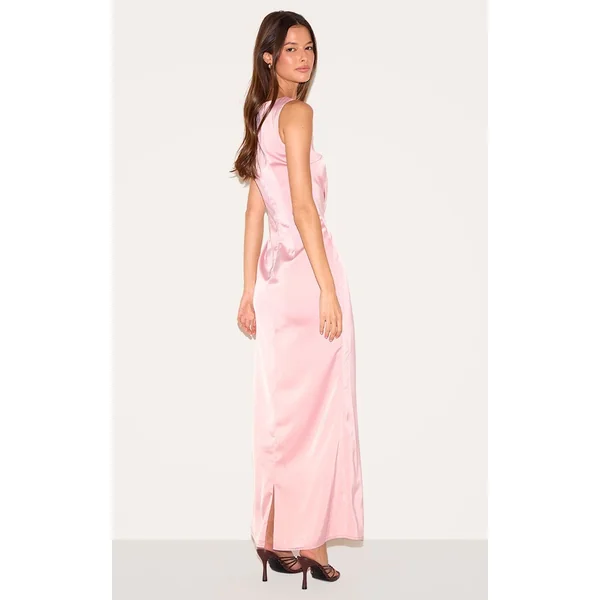 Rose Pâle Robe Longue De Demoiselle D'honneur En Satin Col Bateau