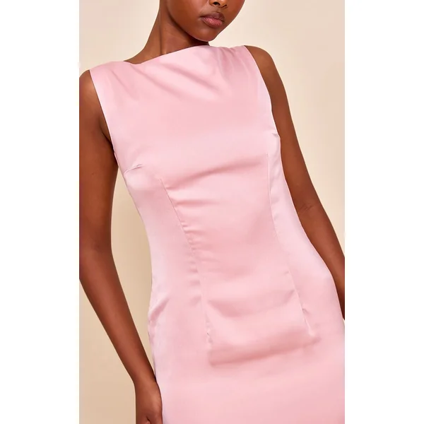 Rose Pâle Robe Longue De Demoiselle D'honneur En Satin Col Bateau