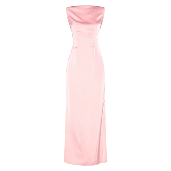 Rose Pâle Robe Longue De Demoiselle D'honneur En Satin Col Bateau