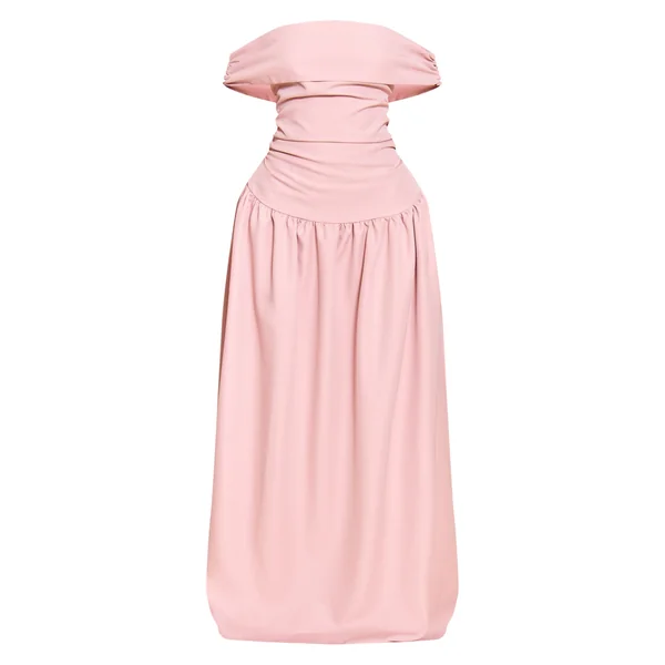 Rose Tendre Robe Maxi Plissée À Épaules Dénudées Petite