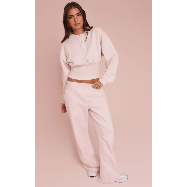 Rose Tendre Sweat-shirt Cintré À Boutons