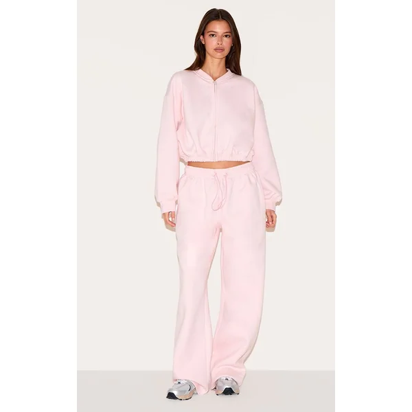 Rose Tendre Sweat-shirt Court Zippé Avec Cordon De Serrage À La Taille