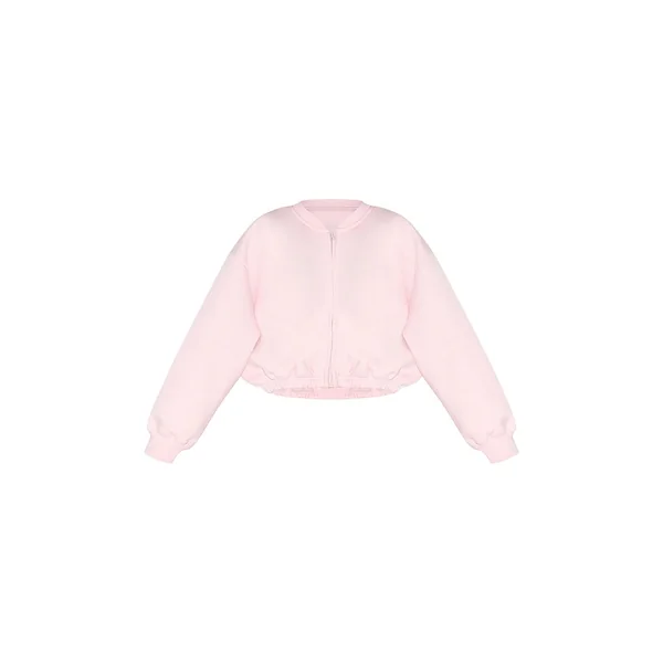 Rose Tendre Sweat-shirt Court Zippé Avec Cordon De Serrage À La Taille