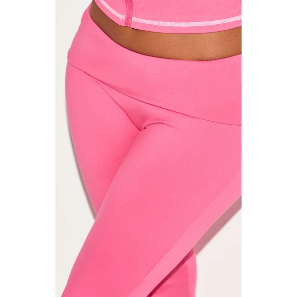 Rose Vif Pantalon Évasé Taille Haute Sculptant Avec Coutures Contrastées