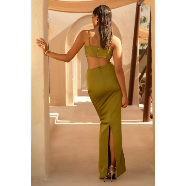 Rosita | Jupe longue froncée vert kaki