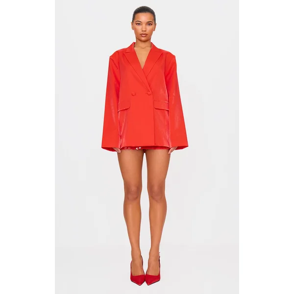 Rouge Blazer Oversize Ample Aspect Satiné