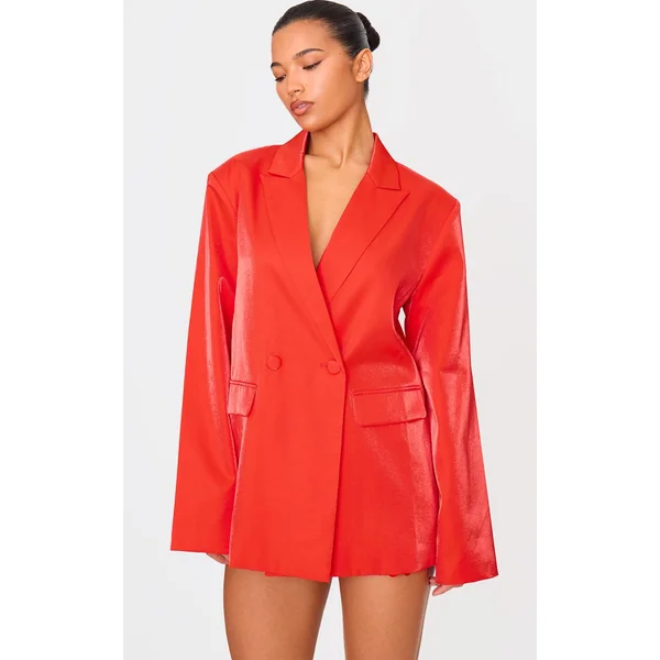 Rouge Blazer Oversize Ample Aspect Satiné