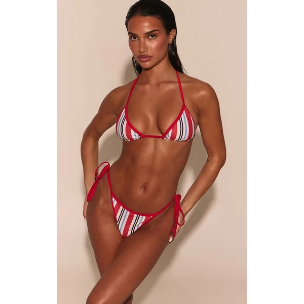 Rouge Haut De Bikini Triangle À Imprimé Rayé