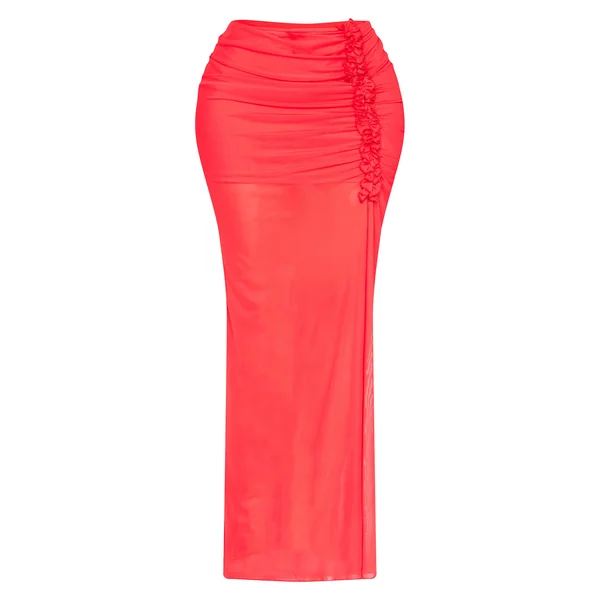 Rouge Jupe Longue Shape Taille Basse À Détails Volantés Et Fente Latérale