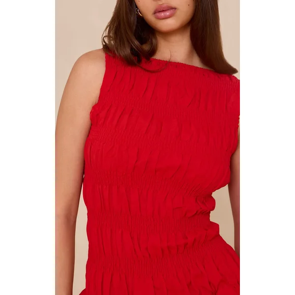 Rouge Robe Courte En Mousseline À Col Licou