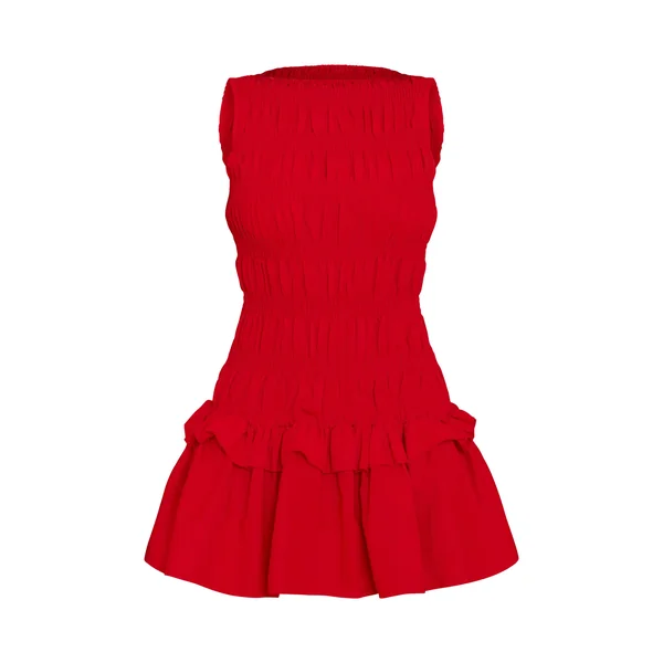 Rouge Robe Courte En Mousseline À Col Licou
