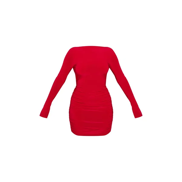 Rouge Robe Mini Moulante Double Couche À Dos Asymétrique Et Col Drapé
