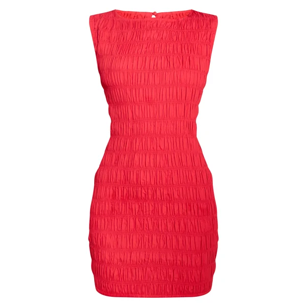 Rouge Robe Moulante Froncée À Encolure Bateau
