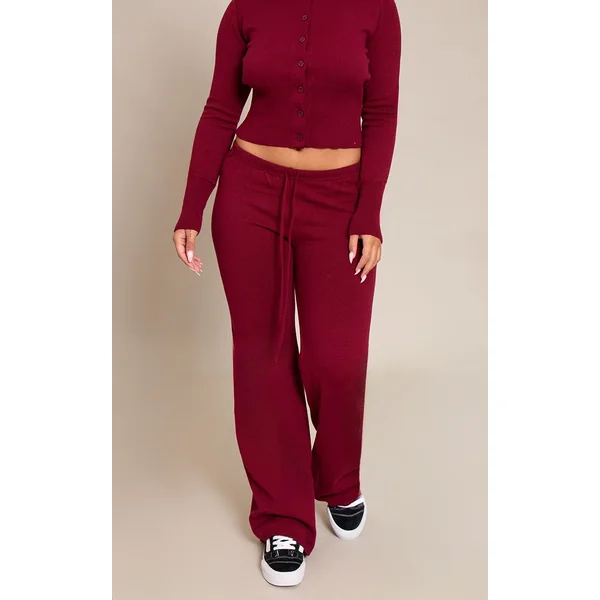 Rouge Vin Pantalon Taille Nouée En Maille Shape
