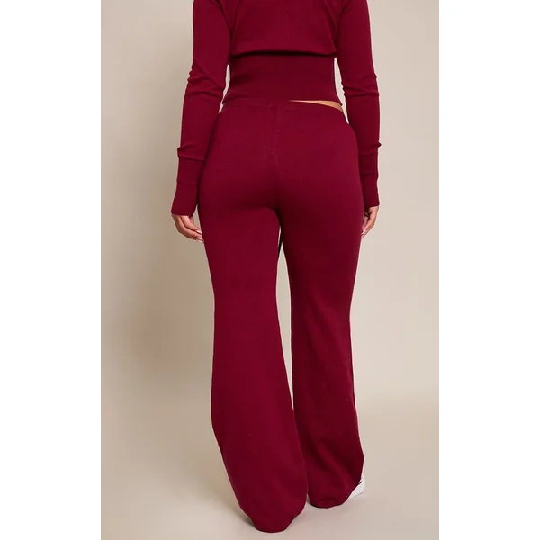 Rouge Vin Pantalon Taille Nouée En Maille Shape