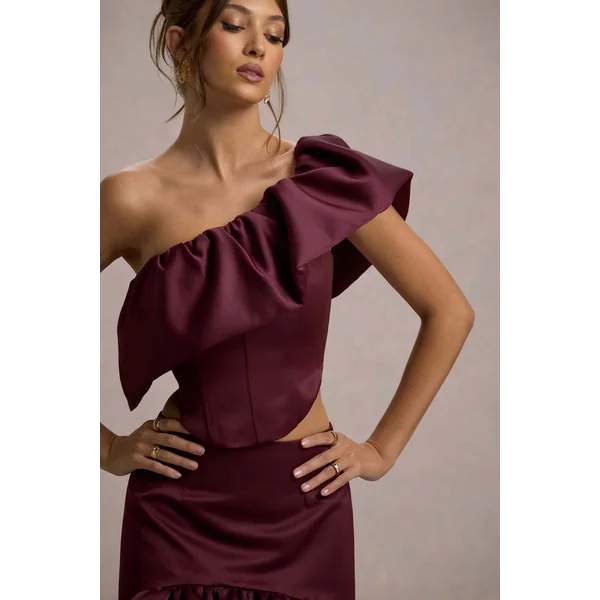 Ruby | Jupe longue asymétrique en satin merlot
