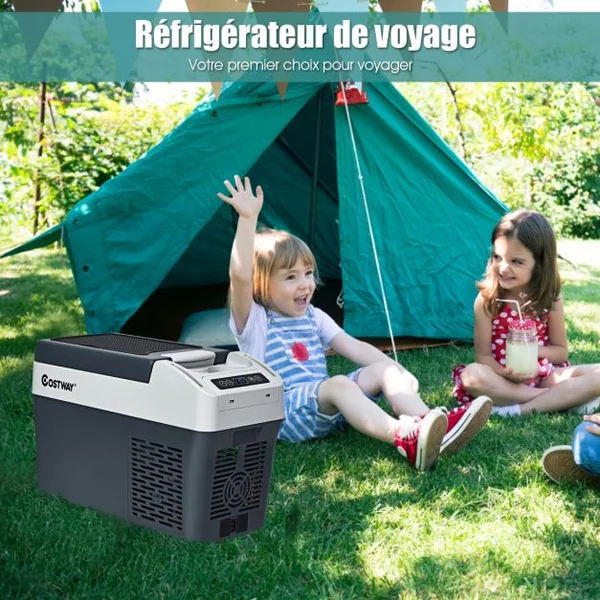 Réfrigérateur Congélateur de Voiture 12L Portable Compresseur -20°C à +10°C Ampoules LED 2 Porte-gobelets 23x53x36cm