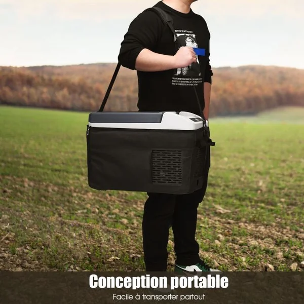 Réfrigérateur Congélateur de Voiture 12L Portable Compresseur -20°C à +10°C Ampoules LED 2 Porte-gobelets 23x53x36cm