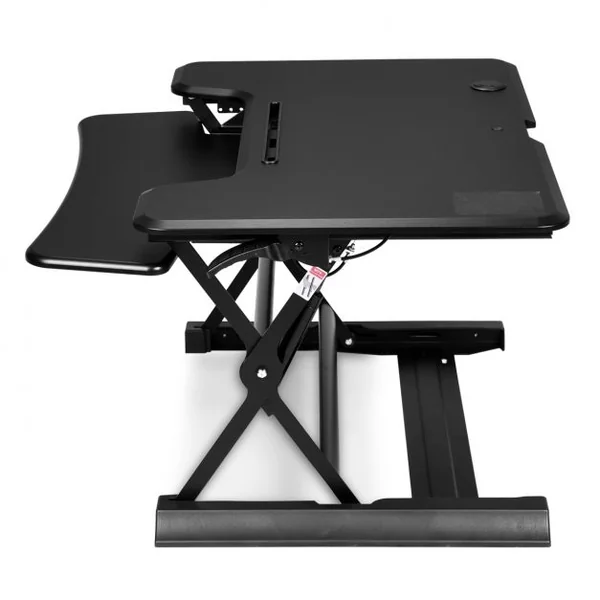 Réhausseur pour ordinateur assis-debout réglable en hauteur avec plateau de clavier rétractable, 90x60x11-43.5 cm, Noir