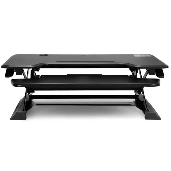 Réhausseur pour ordinateur assis-debout réglable en hauteur avec plateau de clavier rétractable, 90x60x11-43.5 cm, Noir