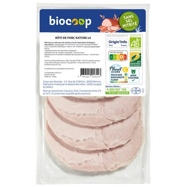 Rôti porc nature sans sel nitrité (4) 200g