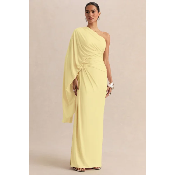 Sabella | Robe longue citron à encolure asymétrique