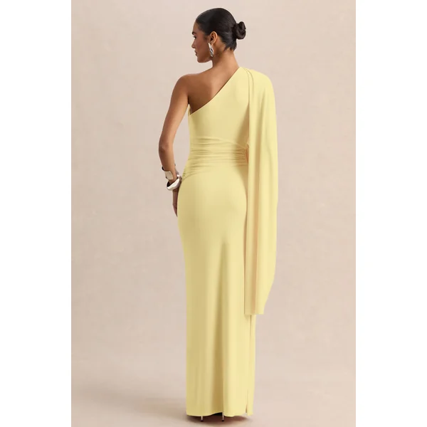 Sabella | Robe longue citron à encolure asymétrique