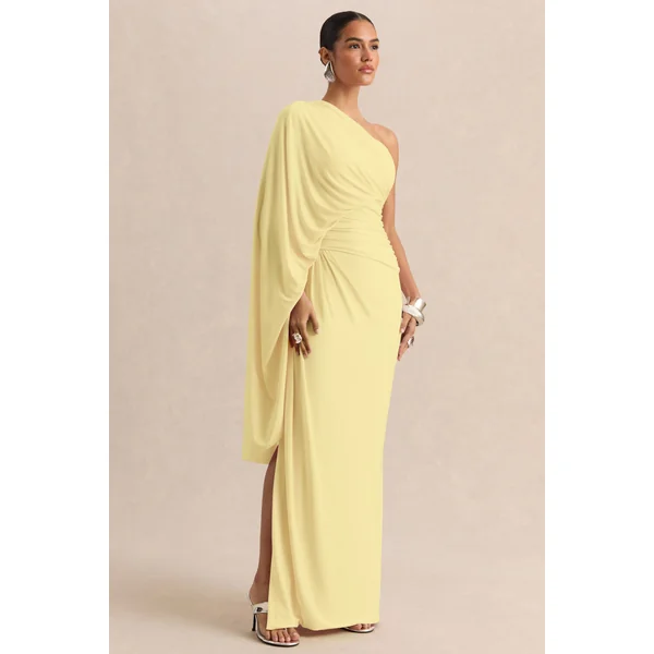 Sabella | Robe longue citron à encolure asymétrique