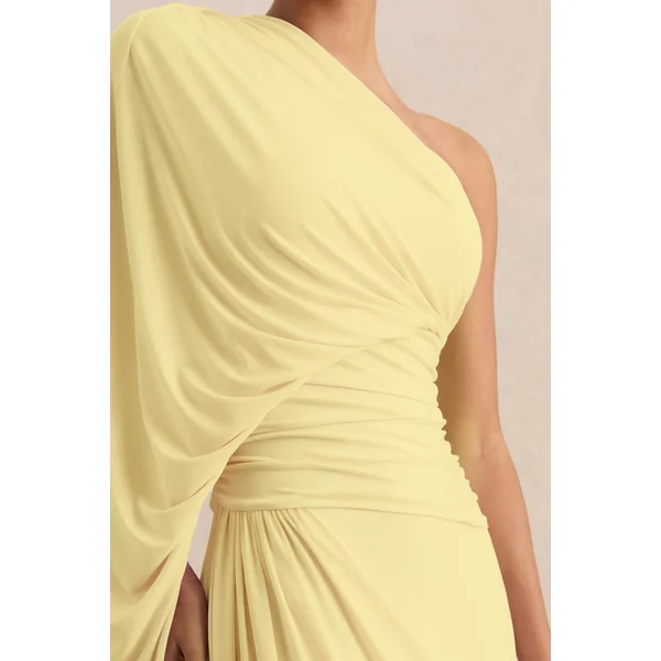 Sabella | Robe longue citron à encolure asymétrique