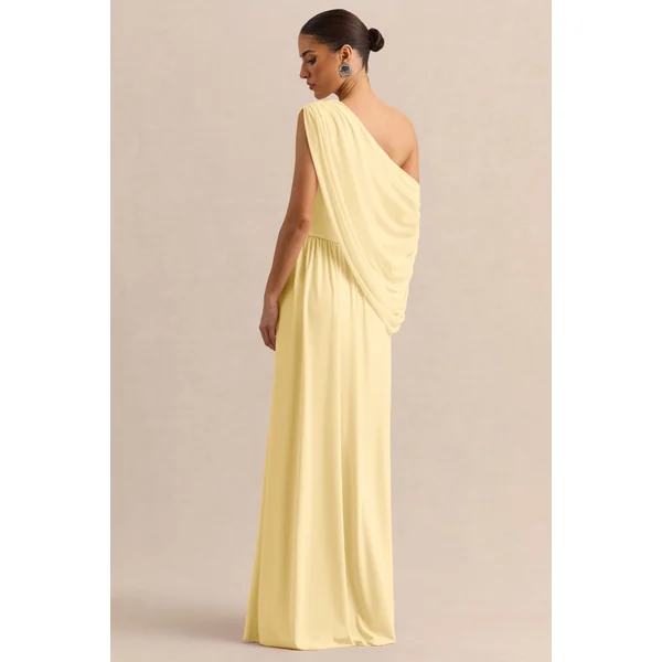 Sabianna | Robe longue citron à encolure asymétrique avec détails drapés