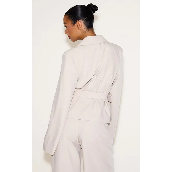 Sable Ensemble Coordonné Trench Court Ajusté En Tissu Tissé