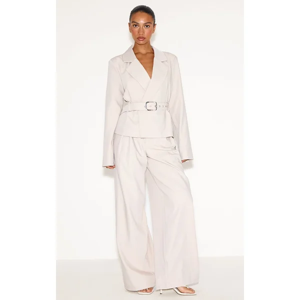 Sable Ensemble Coordonné Trench Court Ajusté En Tissu Tissé