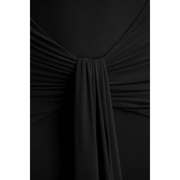 Saffie | Robe longue noire portefeuille à décolleté plongeant extrême avec manches longues et détails froncés