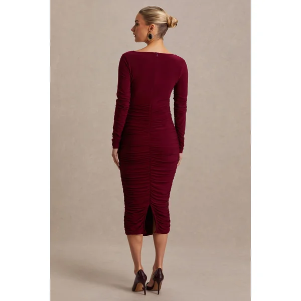 Saffron | Robe mi-longue de maternité baie à encolure arrondie
