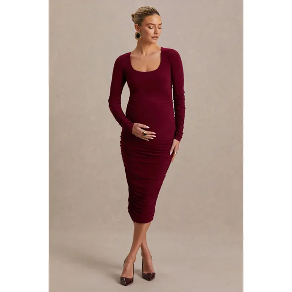 Saffron | Robe mi-longue de maternité baie à encolure arrondie