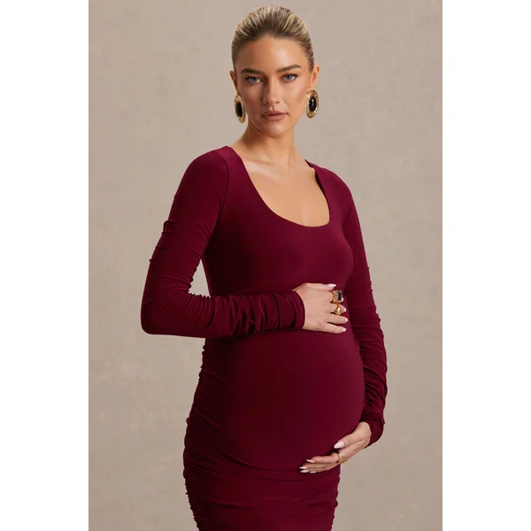 Saffron | Robe mi-longue de maternité baie à encolure arrondie