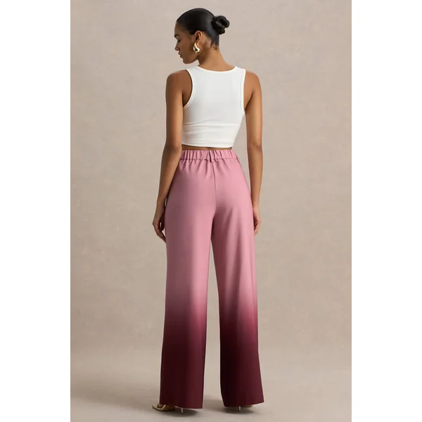 Safia | Pantalon large en satin dégradé cerise