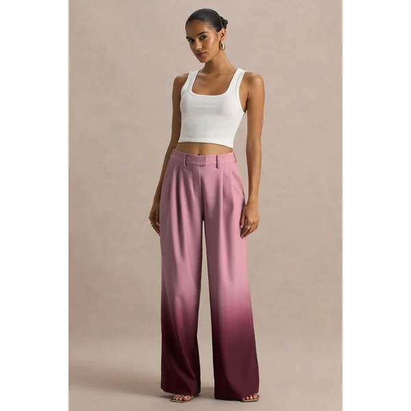 Safia | Pantalon large en satin dégradé cerise