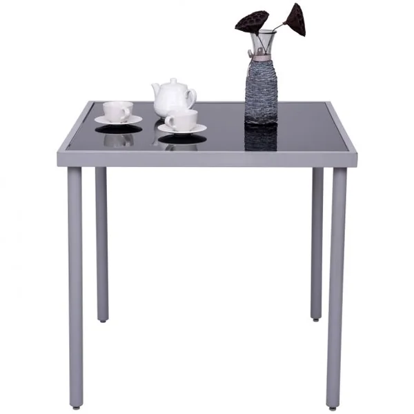 Salon de Jardin avec 1 Table avec Plateau en Verre Trempée et 4 Chaises en Textilene et Aluminium Gris Argenté