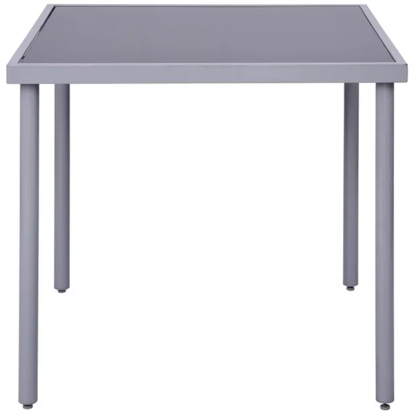 Salon de Jardin avec 1 Table avec Plateau en Verre Trempée et 4 Chaises en Textilene et Aluminium Gris Argenté