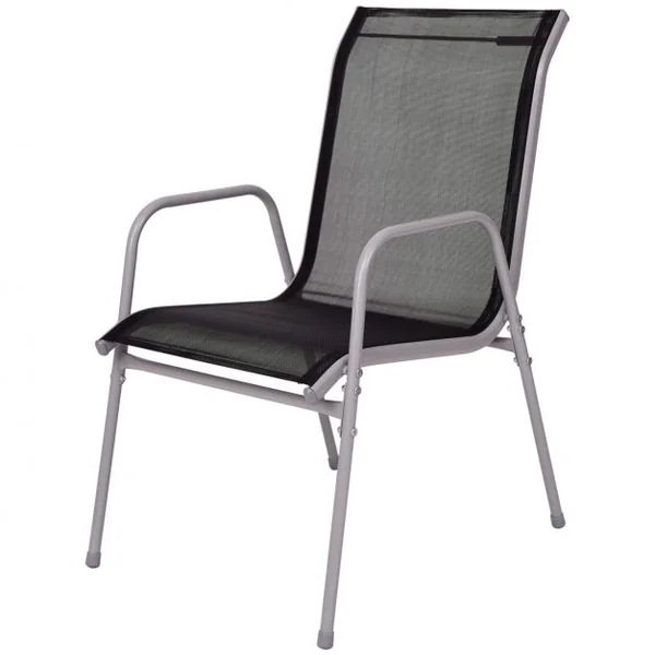 Salon de Jardin avec 1 Table avec Plateau en Verre Trempée et 4 Chaises en Textilene et Aluminium Gris Argenté